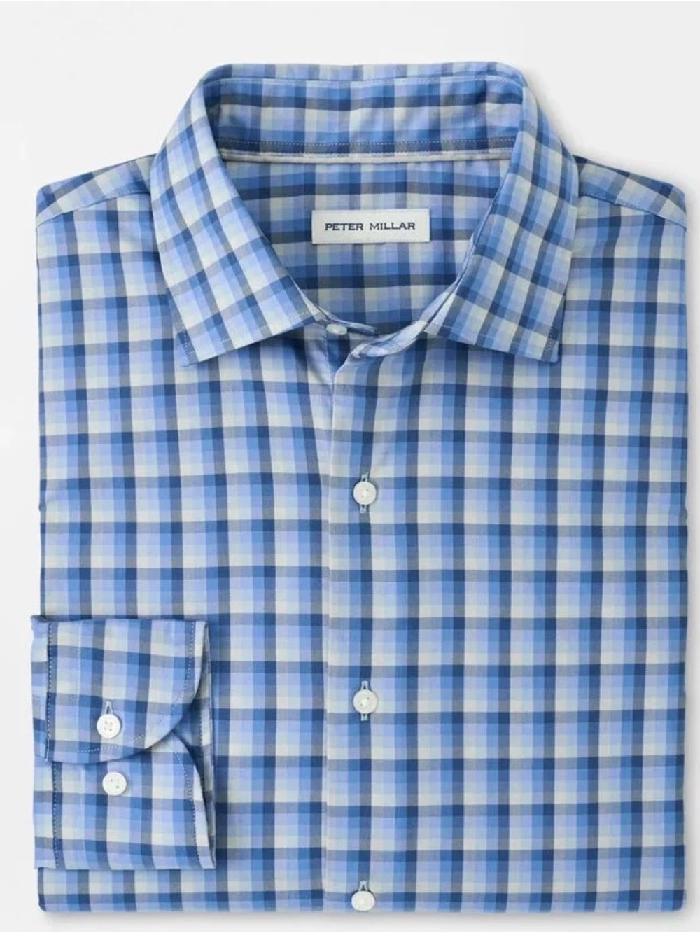 Peter Millar Light and Navy Blue Checked Dress Shirt